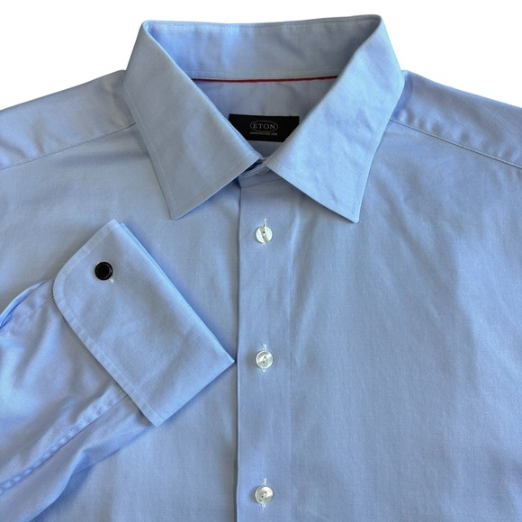 ETON French Cuffs Dress Shirt Mens 17.5 44 Blue Cotton Spread Collar